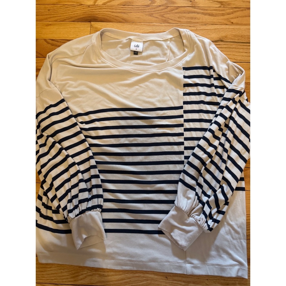 Cabi Stripe Mix Top Womens Medium Cream Navy Blue Long Sleeve‎ Knit Shirt 5664